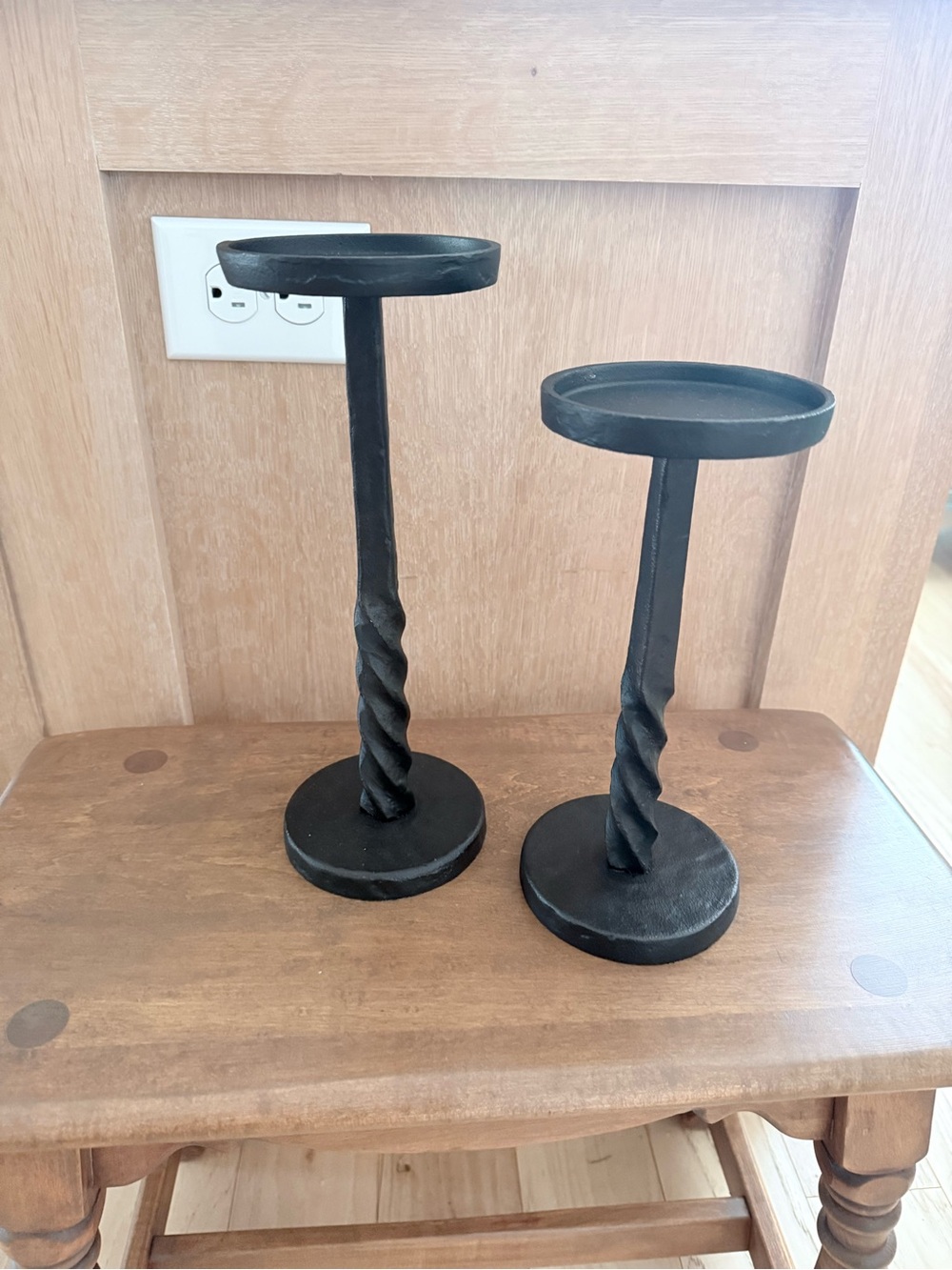 Pottery Barn Black Twisted Iron Pillar Candle Holders - Pair